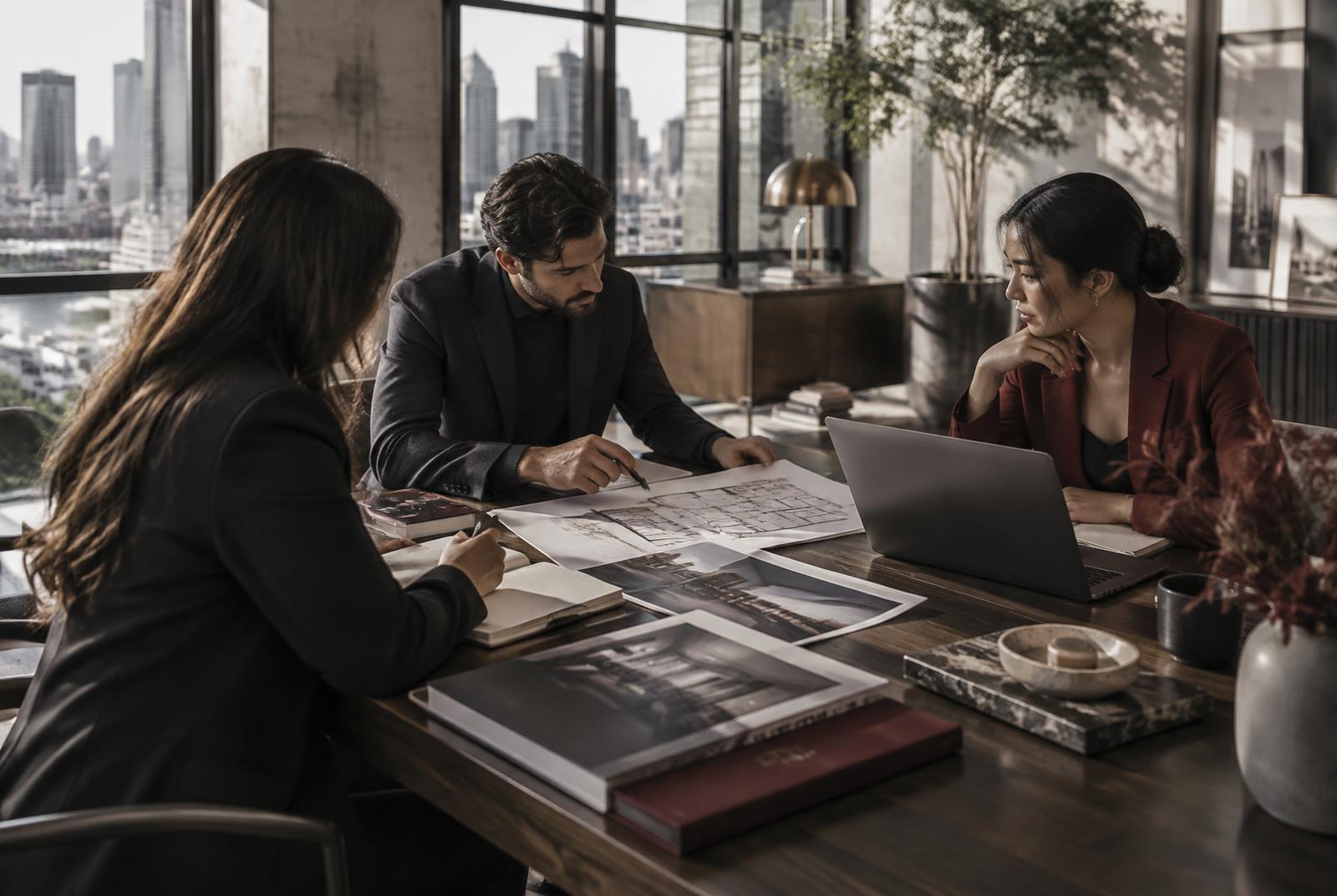 Real estate professionals collaborating around a table